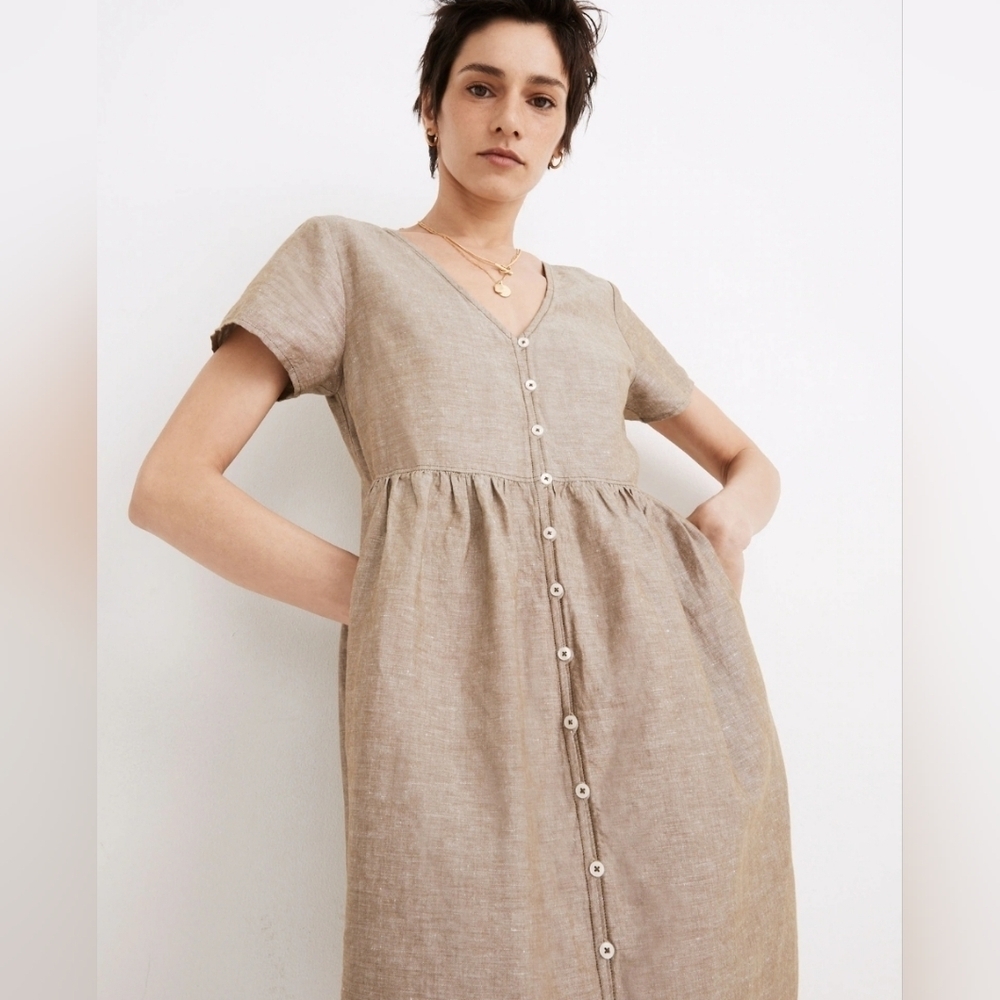 NWT Madewell XXS LinenBlend Alexandra Button Front Mini Dress Olive Branch AL713